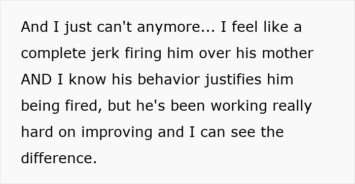 Alt text: Emotional message about kid work mother fired causing guilt despite improved behavior and justified consequences. Alt text: Emotional message about kid work mother fired causing guilt despite improved behavior and justified consequences.