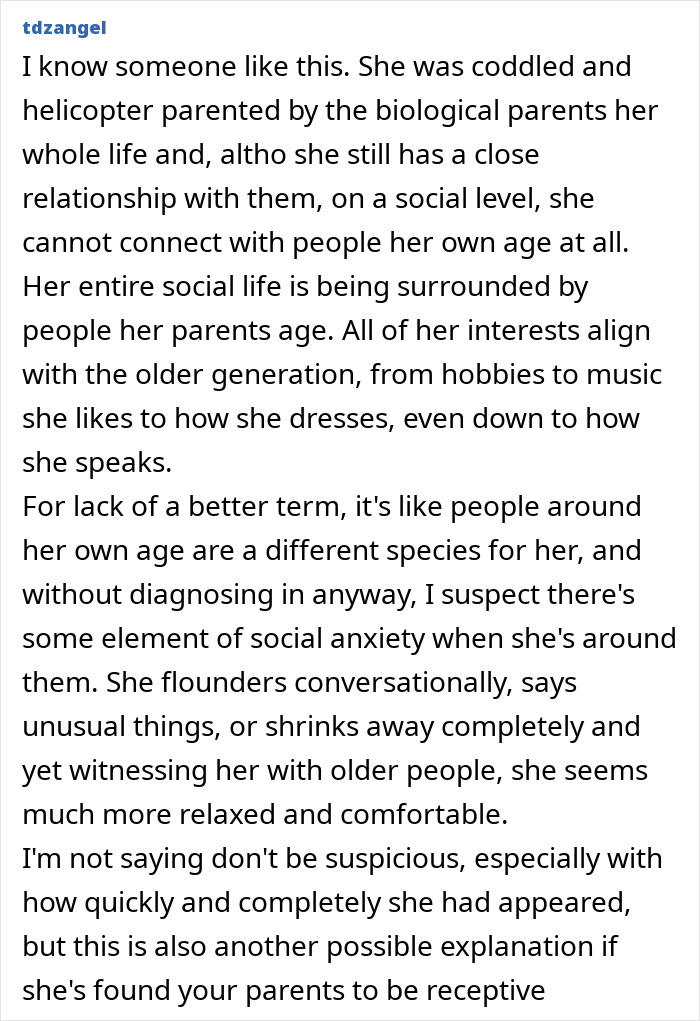Comment discussing social anxiety and social struggles related to a 20YO best friend with controlling parents.