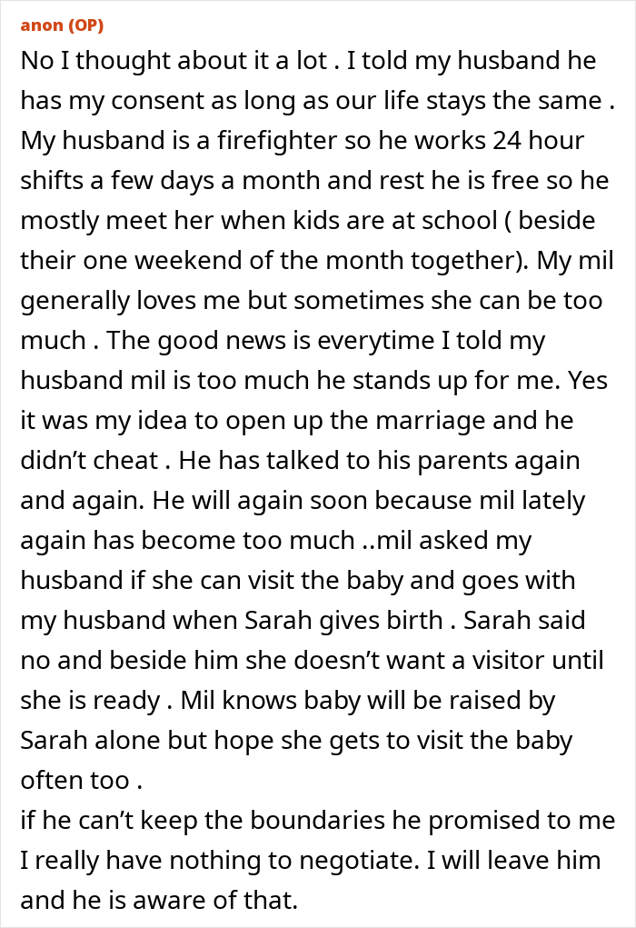 O casamento aberto dá uma guinada selvagem quando a namorada do marido pede um bebê, a esposa lhe dá um ultimato