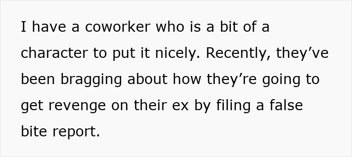 Text about a coworker boasting about using an ex&rsquo;s dog for revenge and an animal-lover coworker disagreeing.