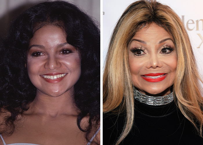 Side-by-side images showing Jackson family transformation over the years highlighting effects of plastic surgery.