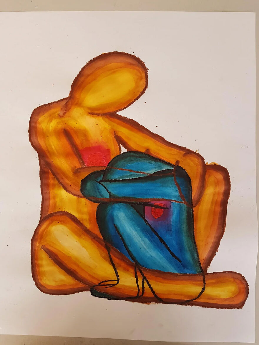 Abstract art of two human figures embracing, symbolizing emotional support and the challenges of parentification.