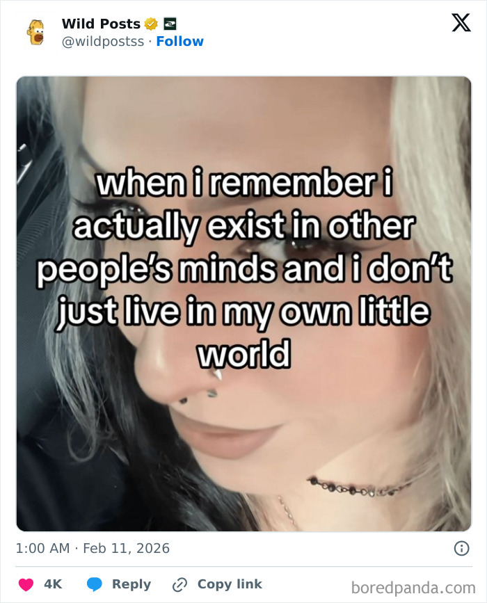 A woman with blonde and black hair and piercings posts a funny meme, one of many wildest posts found online.
