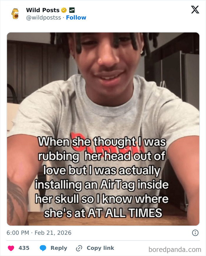 A man in a gray shirt sharing a wild post about tracking someone. This post is for a real man.
