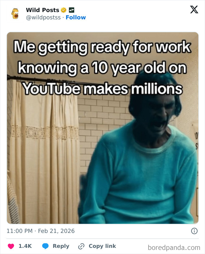 A man in a turquoise shirt looks frustrated, with text about YouTube success, creating wild posts for a real man.