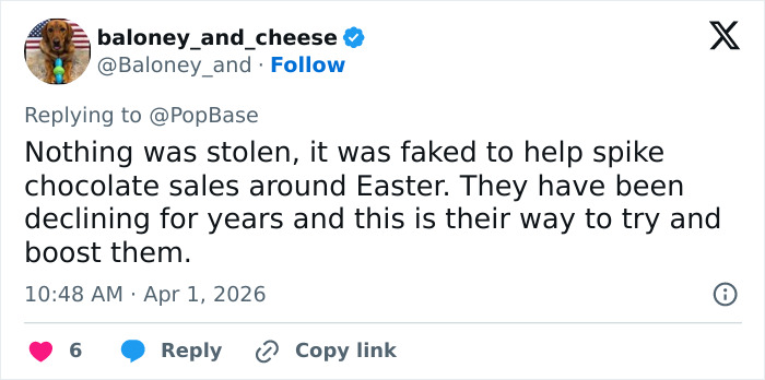 Screenshot of a social media post claiming 12 tons of KitKat were not stolen, discussing the stolen KitKat tracker.