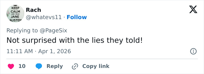 Screenshot of a tweet replying to PageSix with a critical comment on Harry and Meghan Markle’s turbulent dynamic.