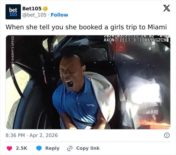 Footage of Tiger Woods arrest showing him in a police vehicle with a distressed expression, sparking hilarious responses online.