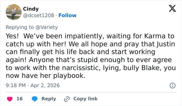 Tweet discutindo a selvagem batalha legal de Blake Lively com Justin Baldoni e espera por uma decisão inesperada do juiz.