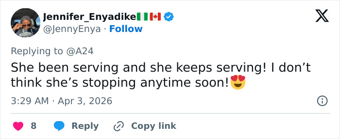 Tweet by Jennifer Enyadike praising Zendaya for keeping the sheer dress trend alive with a steamy look during movie promotion.