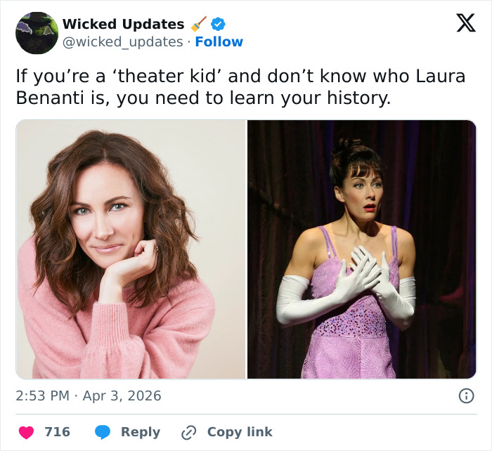 Broadway star Laura Benanti in casual wear and performing on stage, highlighting recognition struggles faced by theater actors.
