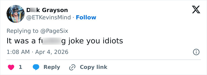 Screenshot of a tweet with a user replying about a joke, referencing Broadway star mercilessly trolled after complaining.