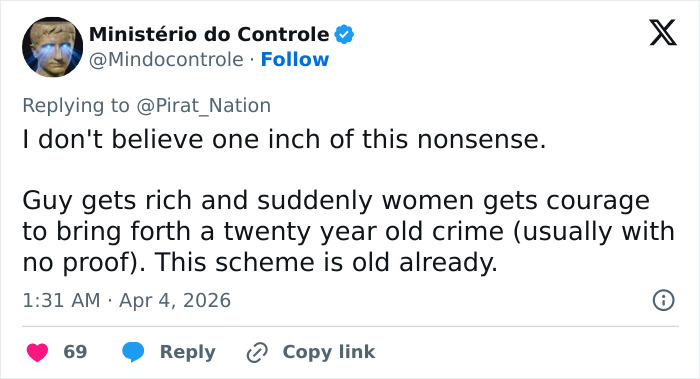 Tweet criticizing lawsuit against OpenAI CEO Sam Altman, dismissing allegations as baseless and referencing old accusations.