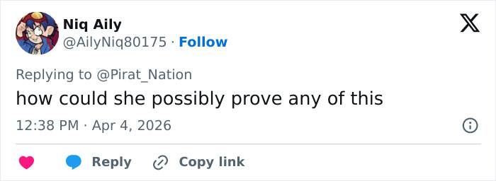 Tweet from Niq Aily questioning proof of allegations against OpenAI CEO Sam Altman, posted on April 4, 2026.