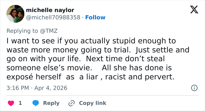 Tweet criticizing Blake Lively's lawsuit statement over dragon movie theft allegations sparking online debate.