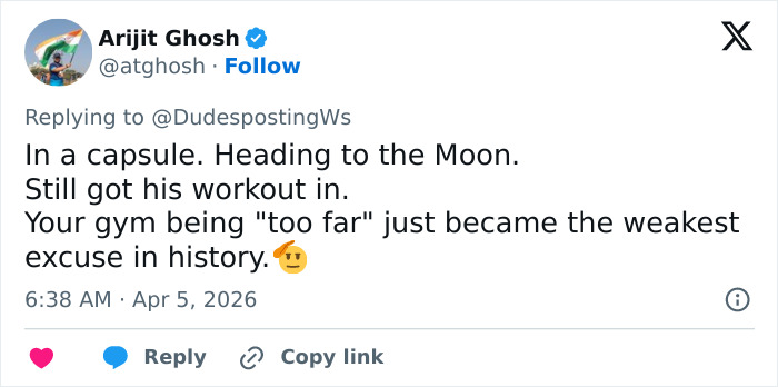 "Thirst Traps From Space": Astronaut's Ripped Physique During Moon Mission Sparks Frenzy