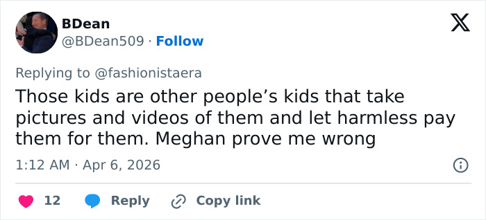 Twitter user replying with skepticism about Meghan Markle's Easter clip of Archie and Lilibet, sparking backlash.