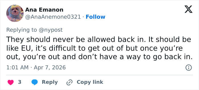 Twitter user Ana Emanon comments on Harry and Meghan Markle's turbulent dynamic, expressing a strong opinion on their return.