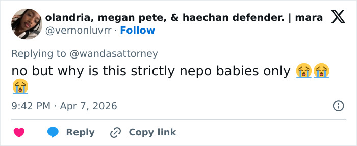 Tweet complaining about nepotism in Netflix's new comedy, expressing frustration over nepo babies cast in the show.