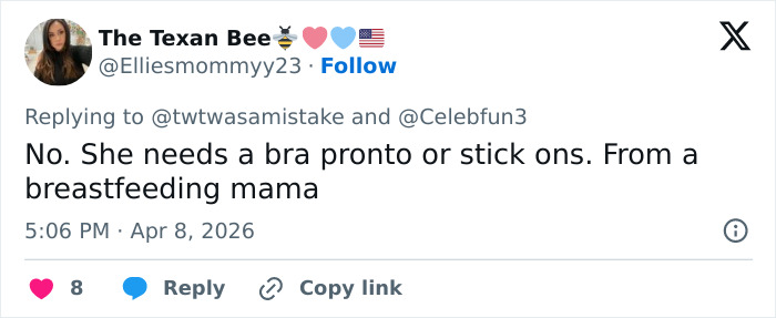 Tweet discussing Lana Condorâs bold red carpet choice sparking a body shaming debate from a breastfeeding mother. Tweet discussing Lana Condorâs bold red carpet choice sparking a body shaming debate from a breastfeeding mother.