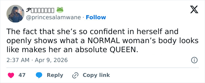 Tweet praising Lana Condorâs body confidence on award show red carpet amid body shaming debate. Tweet praising Lana Condorâs body confidence on award show red carpet amid body shaming debate.