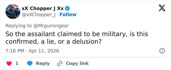 Captura de tela de uma postagem nas redes sociais discutindo o intruso de Fairfield visto em vídeo e questionando reivindicações militares.