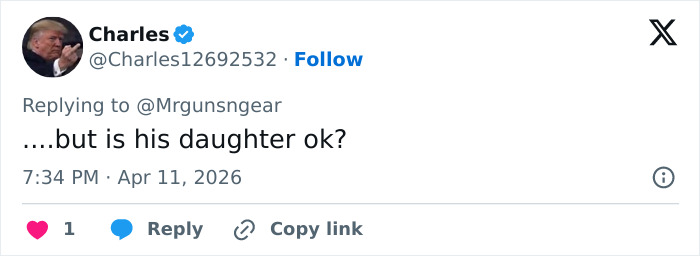 Captura de tela de uma resposta de mídia social questionando a segurança de uma filha relacionada ao caso do vídeo do intruso de Fairfield.