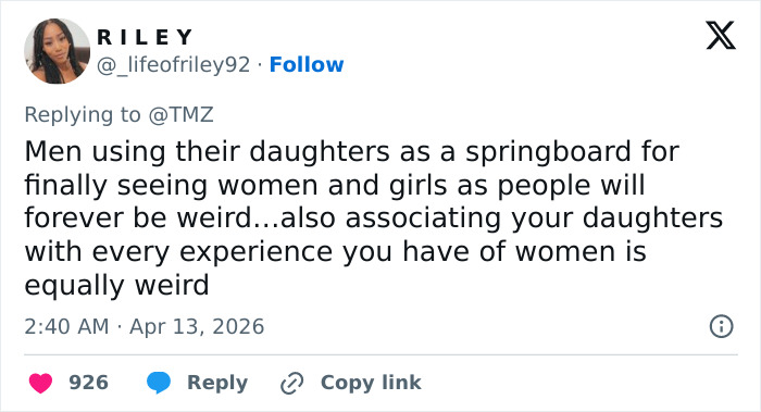 Screenshot of a tweet discussing men&rsquo;s views on daughters and Pete Davidson sparking debate about watching adult content.