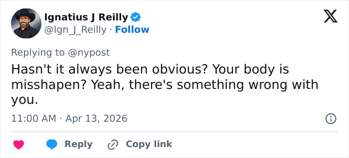 Tweet by Ignatius J Reilly questioning body shape, suggesting a misshapen body may indicate serious health issues related to buffalo hump. Tweet by Ignatius J Reilly questioning body shape, suggesting a misshapen body may indicate serious health issues related to buffalo hump.