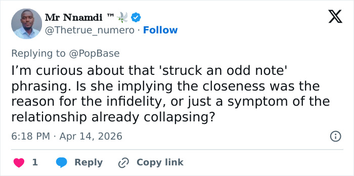 Twitter user questioning Lena Dunham cheating controversy, discussing infidelity and relationship collapse implications.