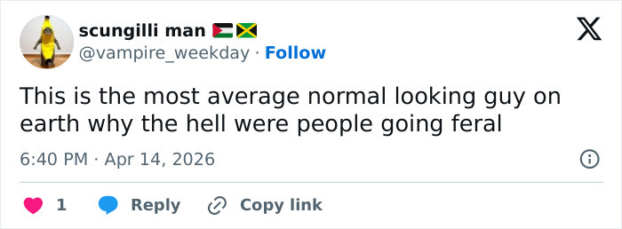 Tweet by user scungilli man with a humorous comment about an average guy, related to New York Botanical Garden scientist. Tweet by user scungilli man with a humorous comment about an average guy, related to New York Botanical Garden scientist.