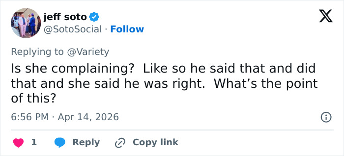 Tweet by Jeff Soto questioning Lena Dunham making disturbing accusations against Adam Driver from their Girls set.