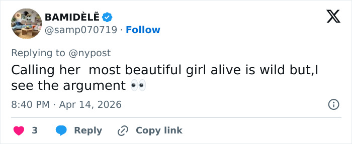 Tweet highlighting Coachella guest going viral as most beautiful girl alive, sparking excitement and discussions online.