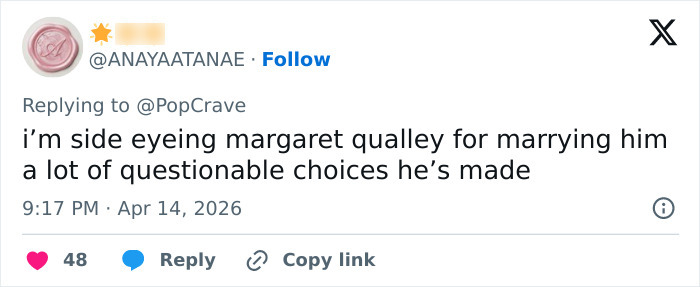 Screenshot of a Twitter reply discussing controversial choices relating to Peak Main Character Syndrome and Lena Dunham.