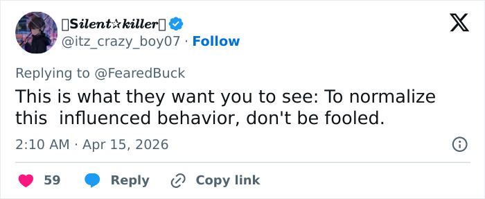 Screenshot of a user replying on social media discussing disturbed behavior related to Looksmaxxer clavicular livestream incident.