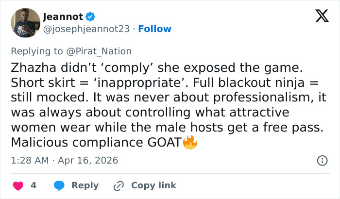Screenshot of a tweet discussing esports host’s response to trolls targeting her revealing outfit controversy. Screenshot of a tweet discussing esports host’s response to trolls targeting her revealing outfit controversy.