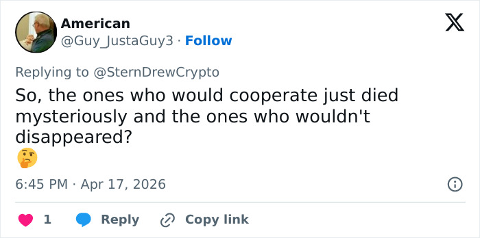 Tweet discussing mysterious deaths and disappearances amid a string of missing or deceased scientists cases.