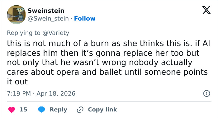 Captura de tela de uma resposta no Twitter discutindo o comentário brutal de Charlize Theron sobre o comentário on-line do balé de Timothee Chalamet.