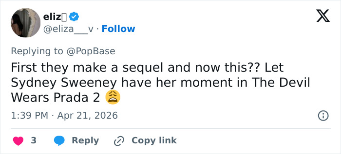 "That's What She Gets For Being MAGA": Sydney Sweeney's Removal From 'Devil Wears Prada 2' Spurs Speculation