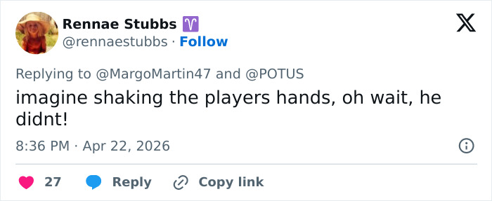 "Tive que triplicar a verificação": Detalhe na foto da Casa Branca com o tênis feminino da Geórgia desperta críticas