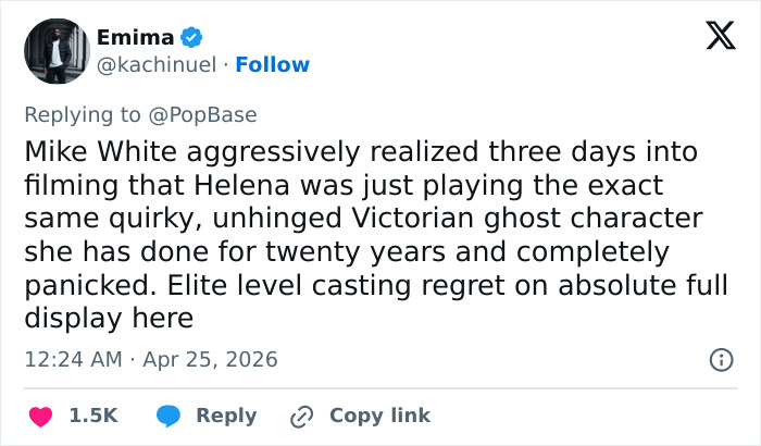 Um tweet sobre Helena Bonham Carter deixando The White Lotus por interpretar a mesma personagem, causando pânico nos fãs.