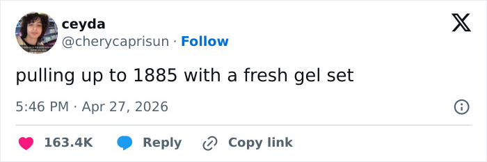 A Twitter post by @cherycaprisun reads, pulling up to 1885 with a fresh gel set. A reference to Enola Holmes 3.