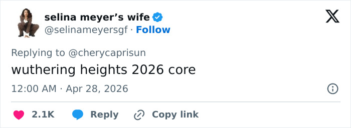 A Twitter post featuring "selina meyer's wife" with a caption "wuthering heights 2026 core," sparking buzz for Enola Holmes 3.