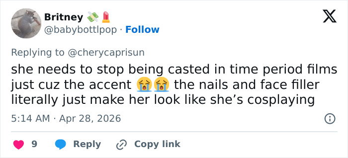 A tweet by Britney (@babybottlpop) expressing a major blunder spotted in Millie Bobby Brown's "Enola Holmes 3".