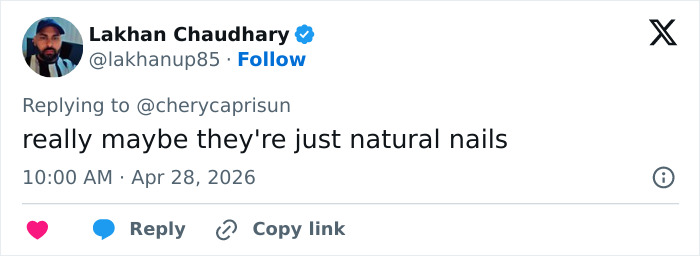 A tweet from Lakhan Chaudhary suggesting natural nails, potentially related to a Major Blunder spotted in Enola Holmes 3.