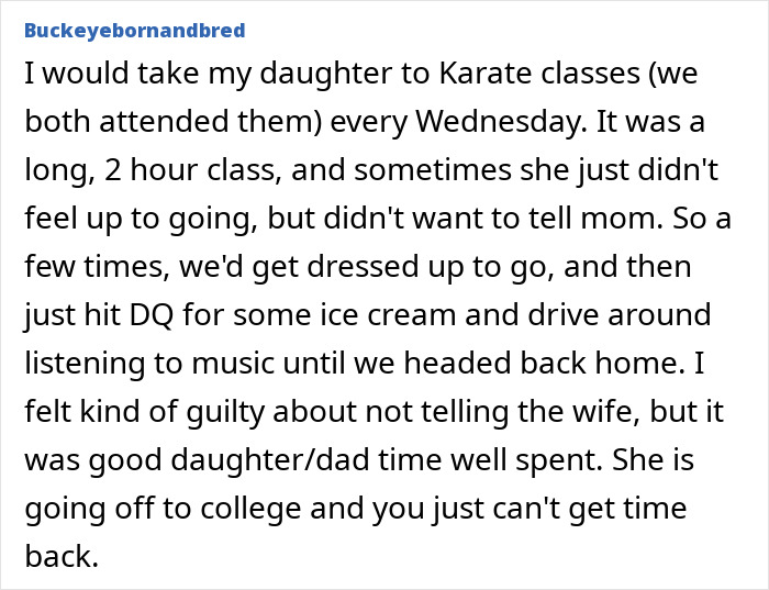 Dad and daughter sharing secret bonding time with ice cream and music, keeping moments away from mom.