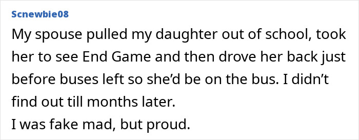 Comment about a dad secretly taking his daughter to see a movie, illustrating secrets dads and kids keep from moms.