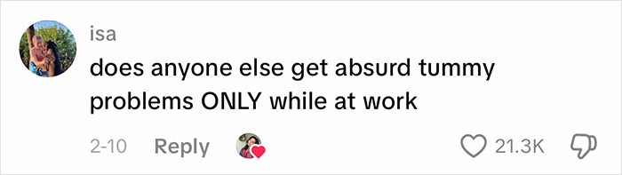 Social media comment about experiencing tummy problems specifically caused by office air while at work.