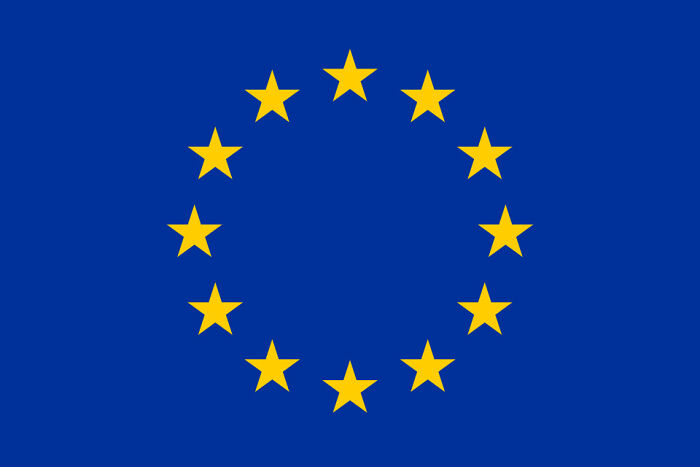 European Union flag with twelve yellow stars in a circle on a blue background representing unity from 1960 to 2010 events.
