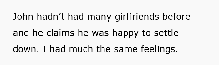 Text from a story describing John settling down. This could be relevant to a MIL baby name conflict.